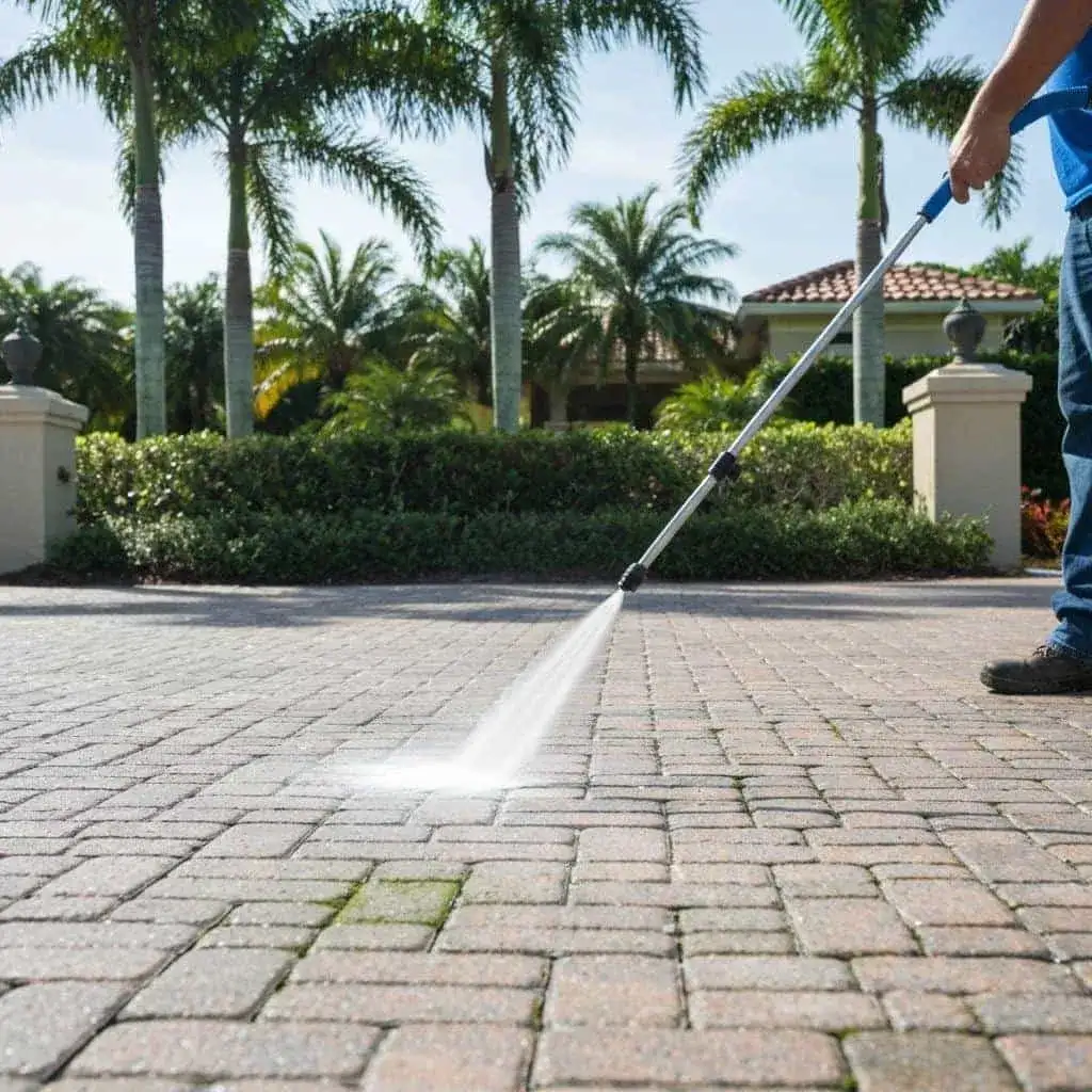 Professional paver cleaning and soft-wash sanitization in South Florida