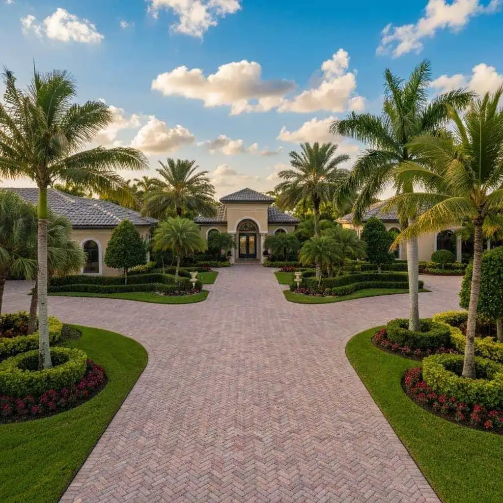 Professional paver installation in South Florida — luxury driveway and patio