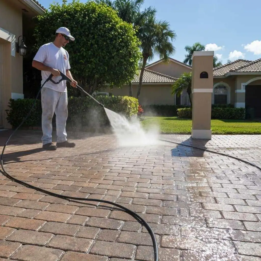 Professional pressure washing driveway in South Florida
