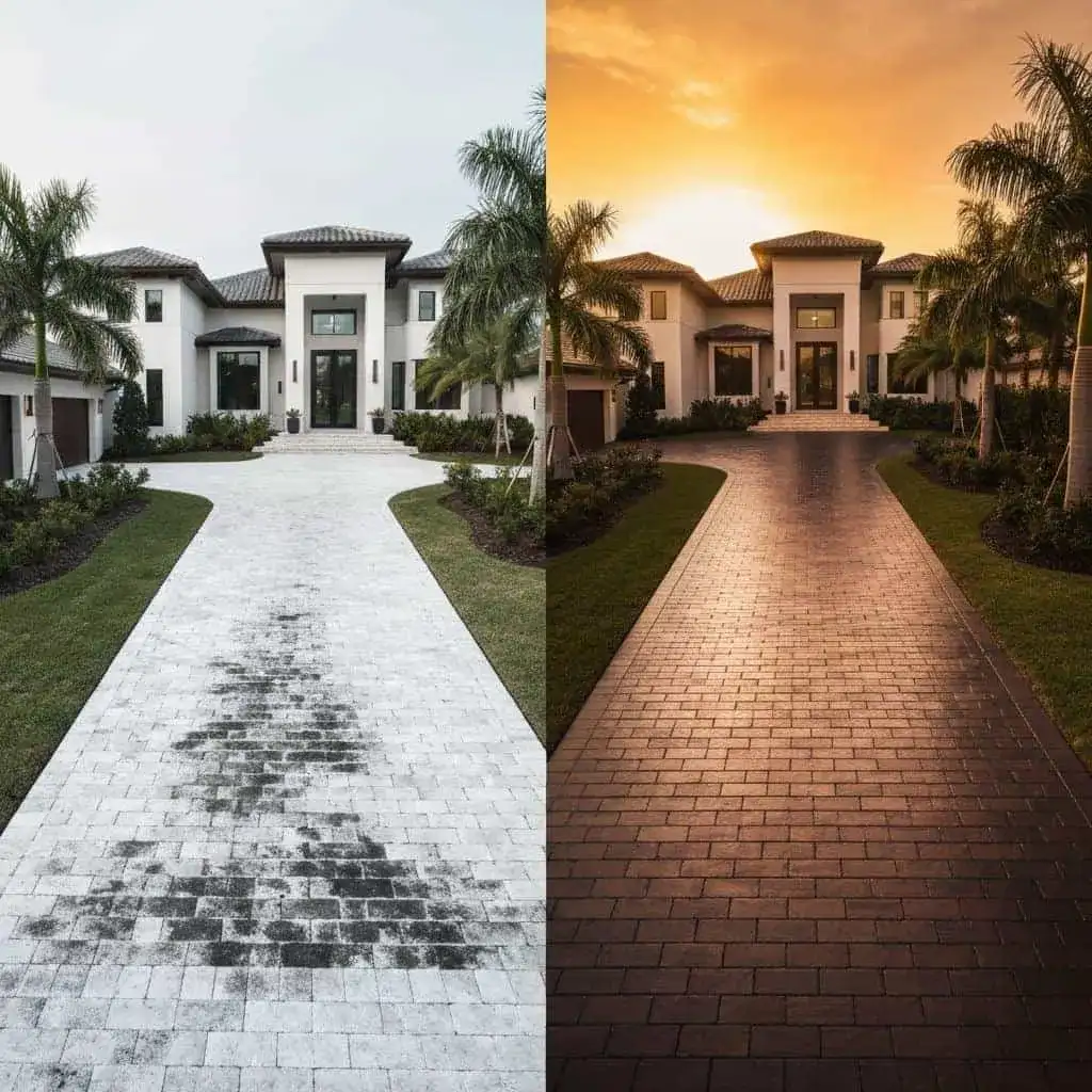 Professional paver restoration and color revival in South Florida